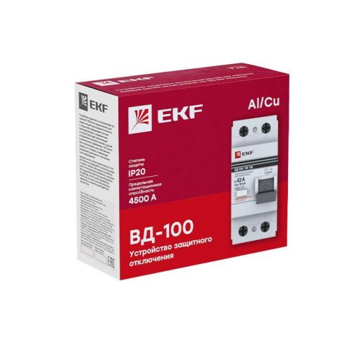 Выключатель дифференциального тока (УЗО) 2п 40А 100мА тип AC ВД-100 (электромех.) PROxima EKF elcb-2-40-100-em-pro фото 3
