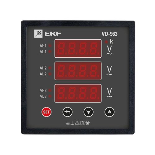 Вольтметр цифровой VD-963 на панель 96х96 трехфазный EKF vd-963 фото 2