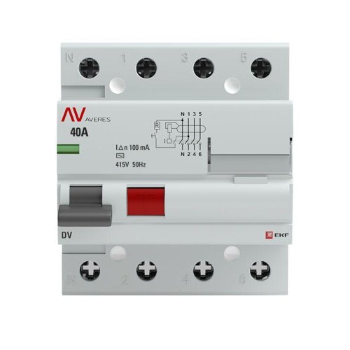 Выключатель дифференциального тока (УЗО) 4п 40А 100мА тип AC DV AVERES EKF rccb-4-40-100-ac-av фото 3